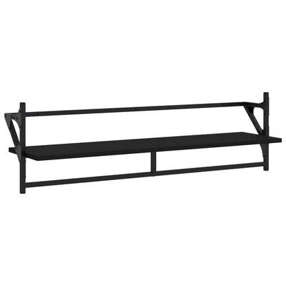 6 Piece Wall Shelf Set with Bars Black Engineered Wood