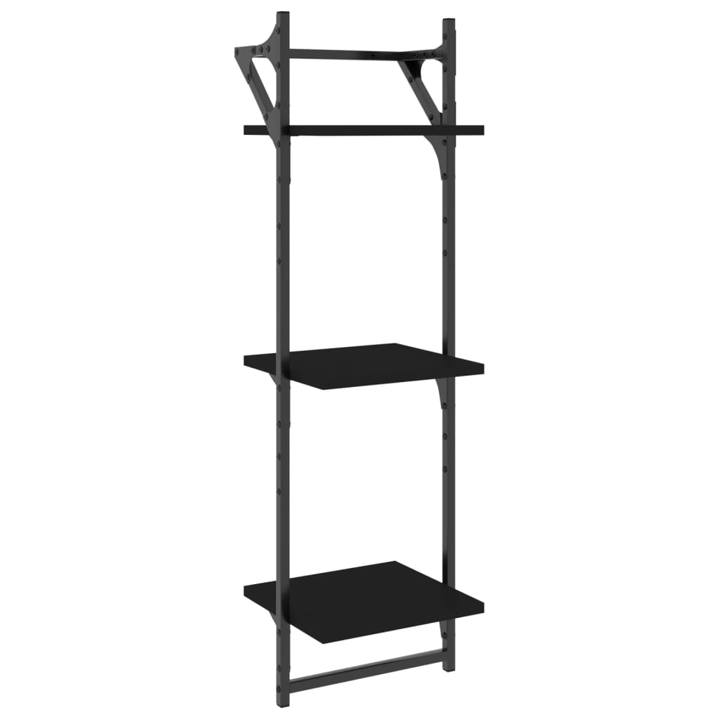 6 Piece Wall Shelf Set with Bars Black Engineered Wood