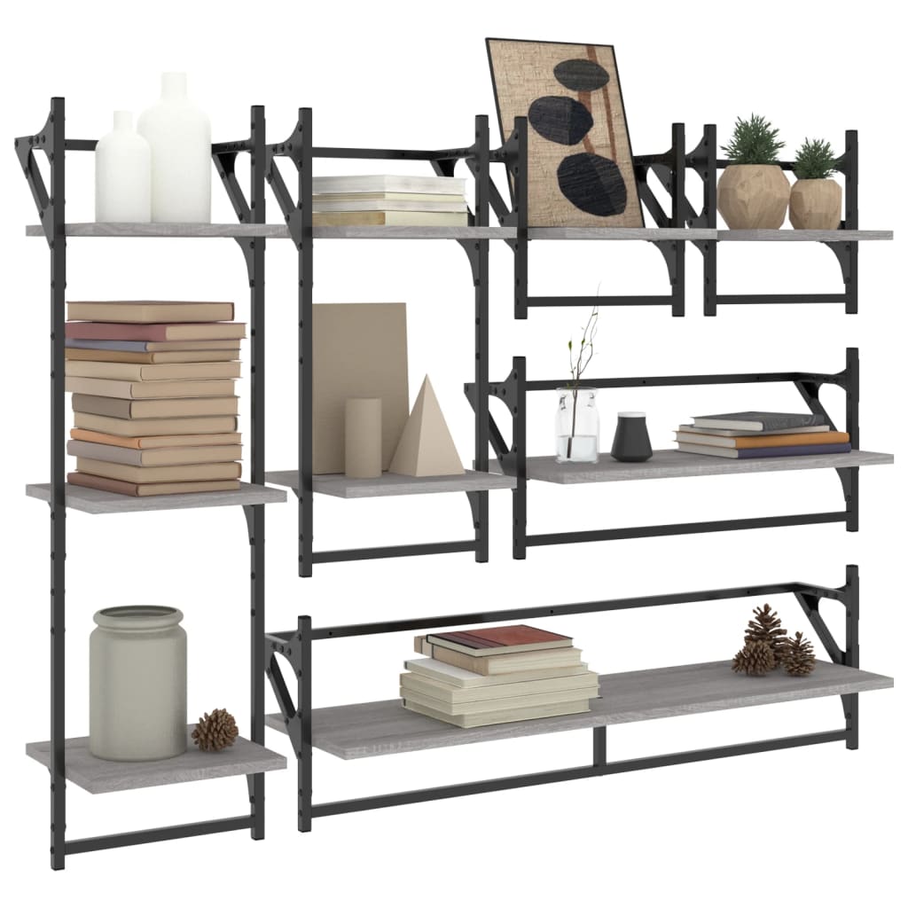 6 Piece Wall Shelf Set with Bars Grey Sonoma Engineered Wood