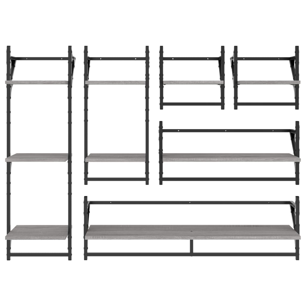 6 Piece Wall Shelf Set with Bars Grey Sonoma Engineered Wood