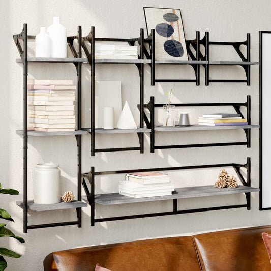 6 Piece Wall Shelf Set with Bars Grey Sonoma Engineered Wood