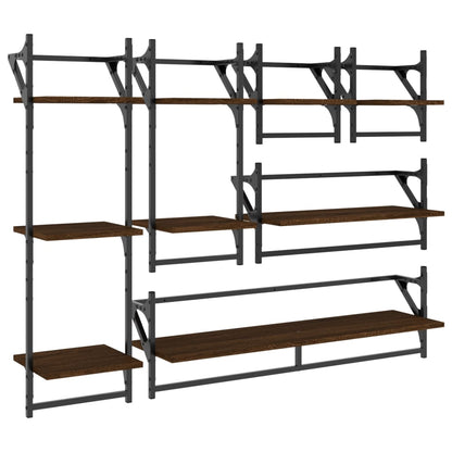 6 Piece Wall Shelf Set with Bars Brown Oak Engineered Wood