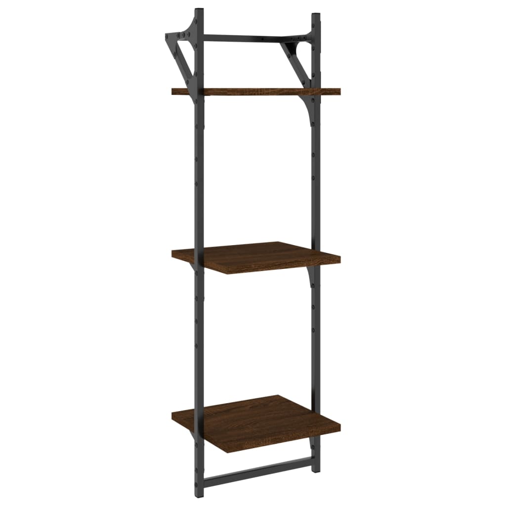 6 Piece Wall Shelf Set with Bars Brown Oak Engineered Wood