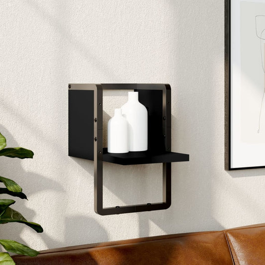 Wall Shelf with Bar Black 20x25x30 cm