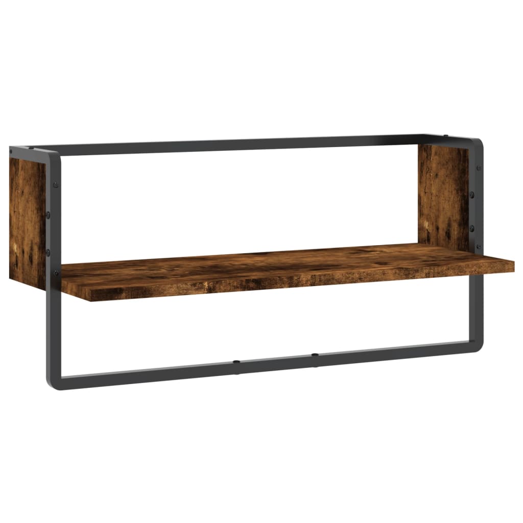 Wall Shelf with Bar Smoked Oak 65x25x30 cm