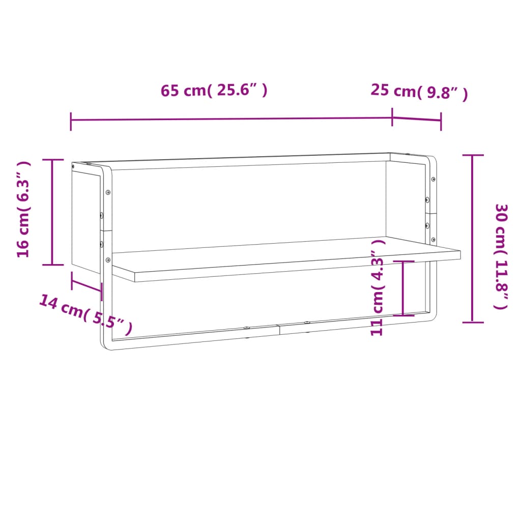 Wall Shelf with Bar Smoked Oak 65x25x30 cm