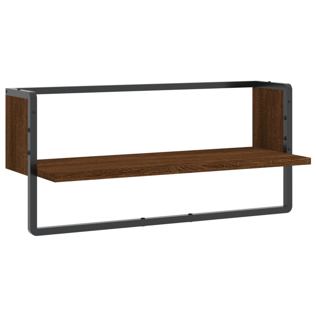 Wall Shelf with Bar Brown Oak 65x25x30 cm