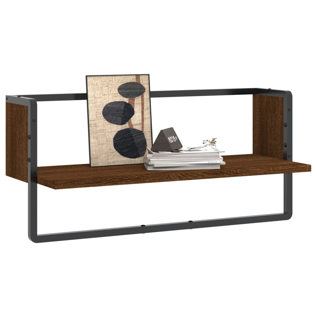 Wall Shelf with Bar Brown Oak 65x25x30 cm