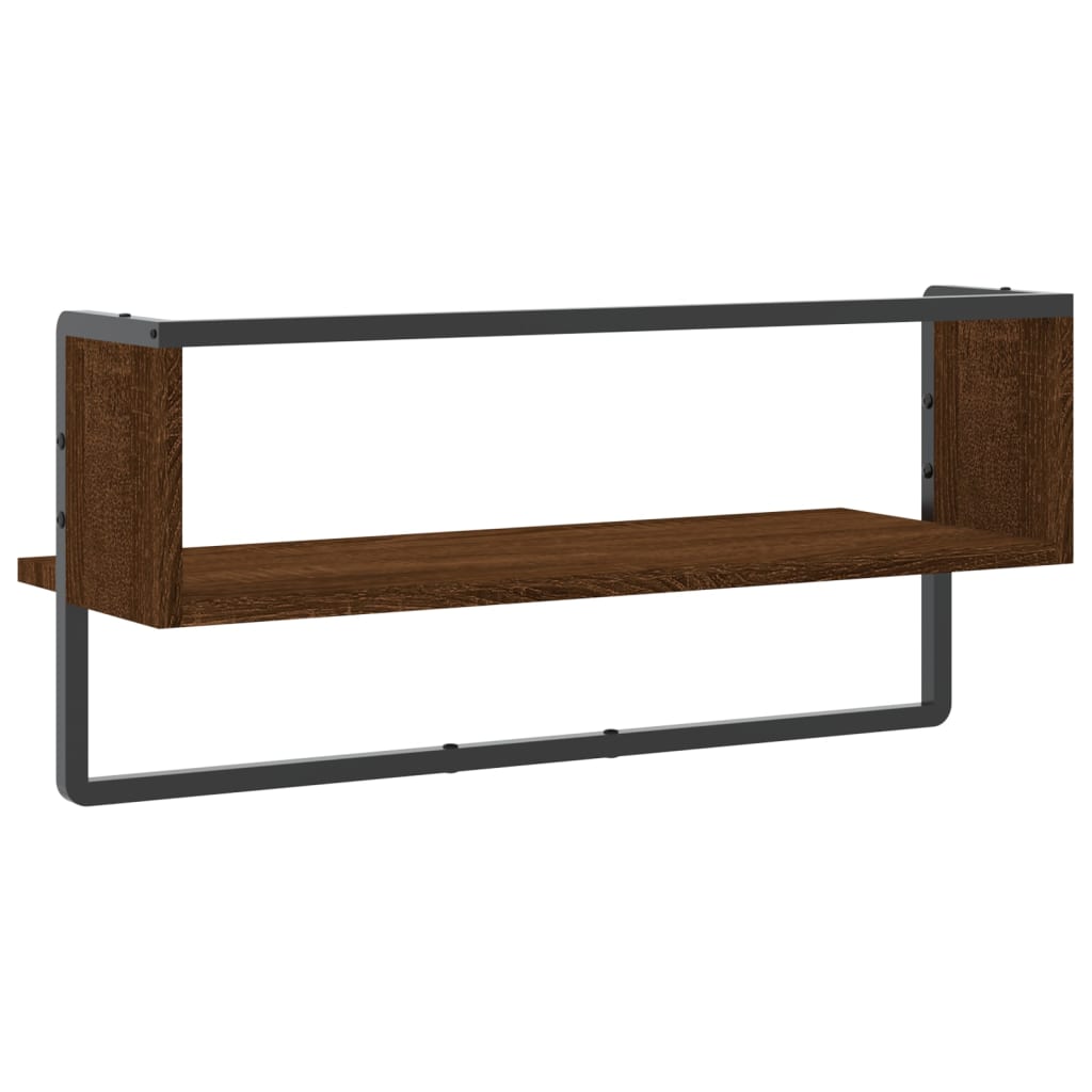 Wall Shelf with Bar Brown Oak 65x25x30 cm