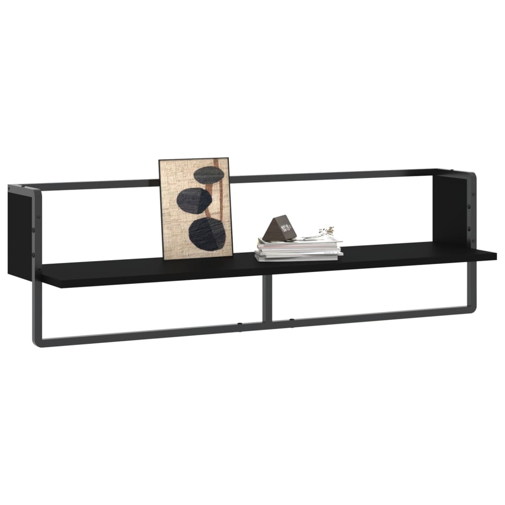 Wall Shelf with Bar Black 100x25x30 cm