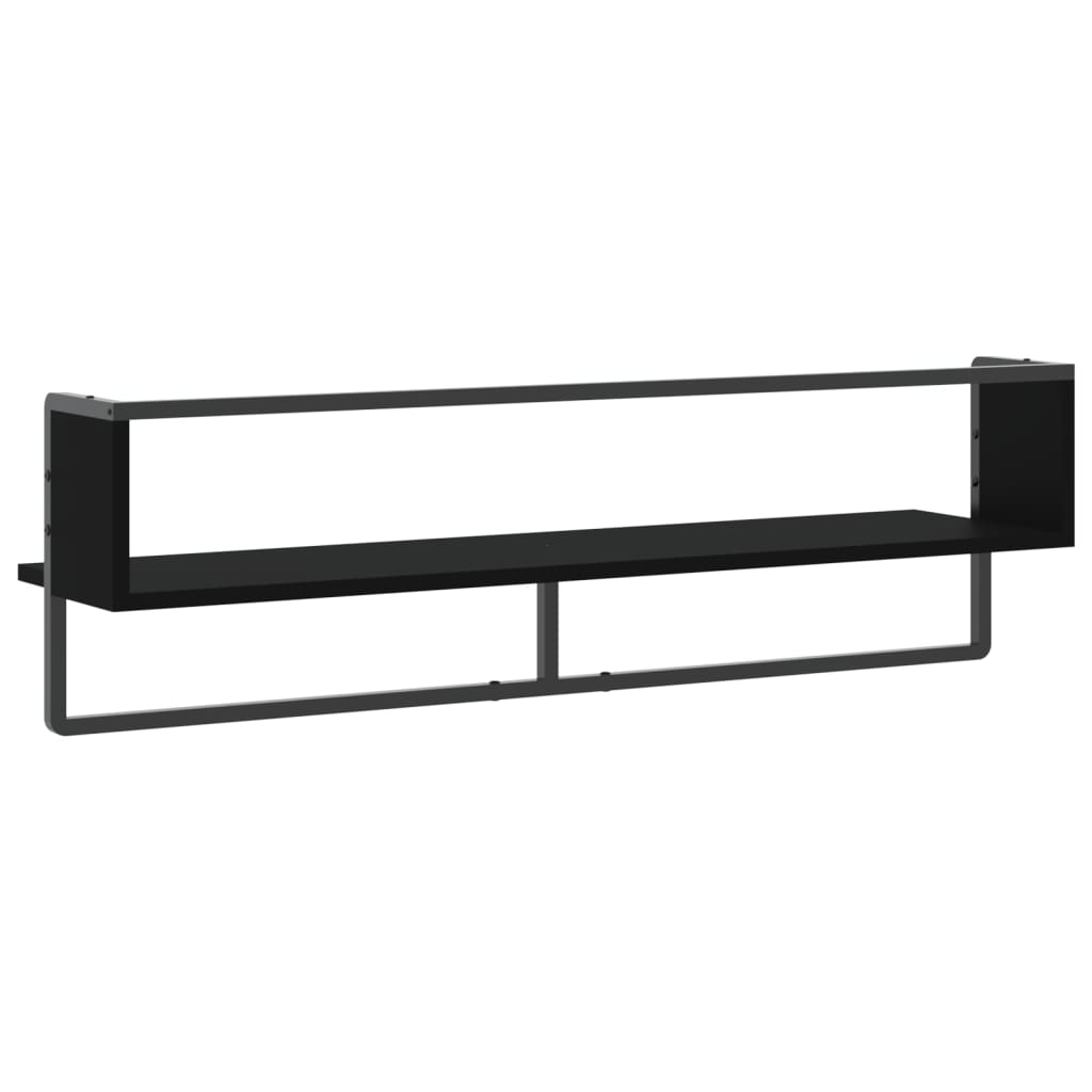 Wall Shelf with Bar Black 100x25x30 cm