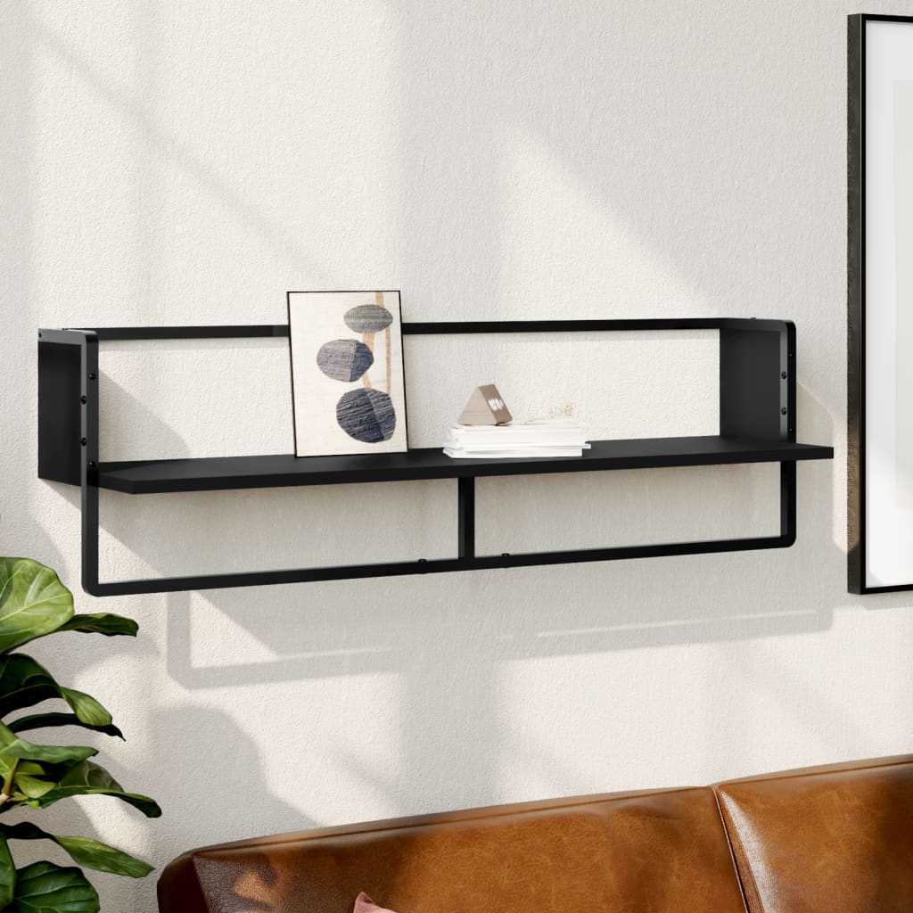 Wall Shelf with Bar Black 100x25x30 cm