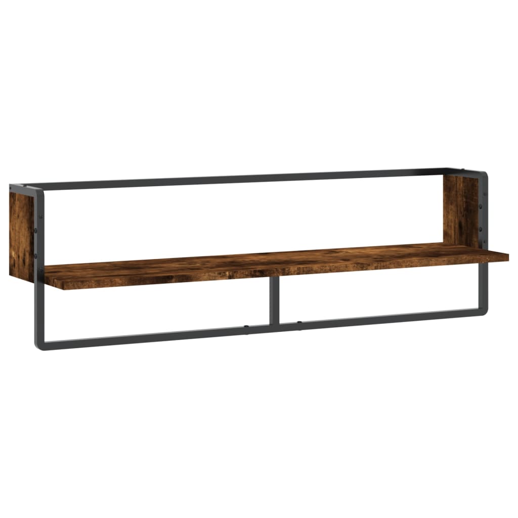 Wall Shelf with Bar Smoked Oak 100x25x30 cm