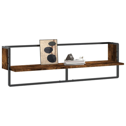 Wall Shelf with Bar Smoked Oak 100x25x30 cm