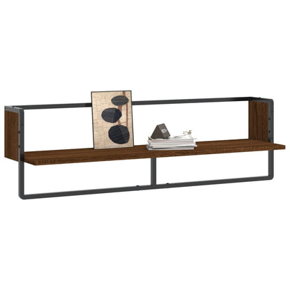 Wall Shelf with Bar Brown Oak 100x25x30 cm