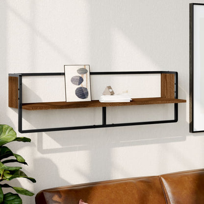 Wall Shelf with Bar Brown Oak 100x25x30 cm