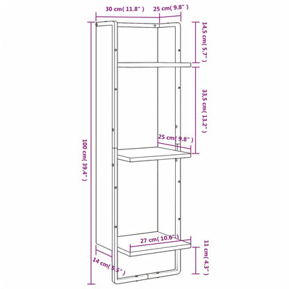 3-Tier Wall Shelf Sonoma Oak 30x25x100 cm Engineered Wood