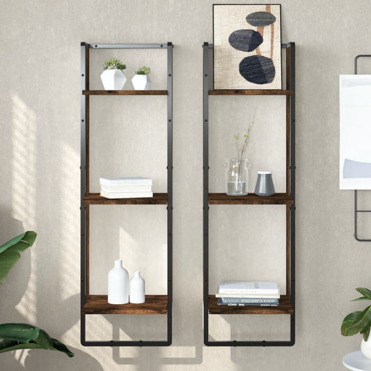 3-Tier Wall Shelf Smoked Oak 30x25x100 cm Engineered Wood