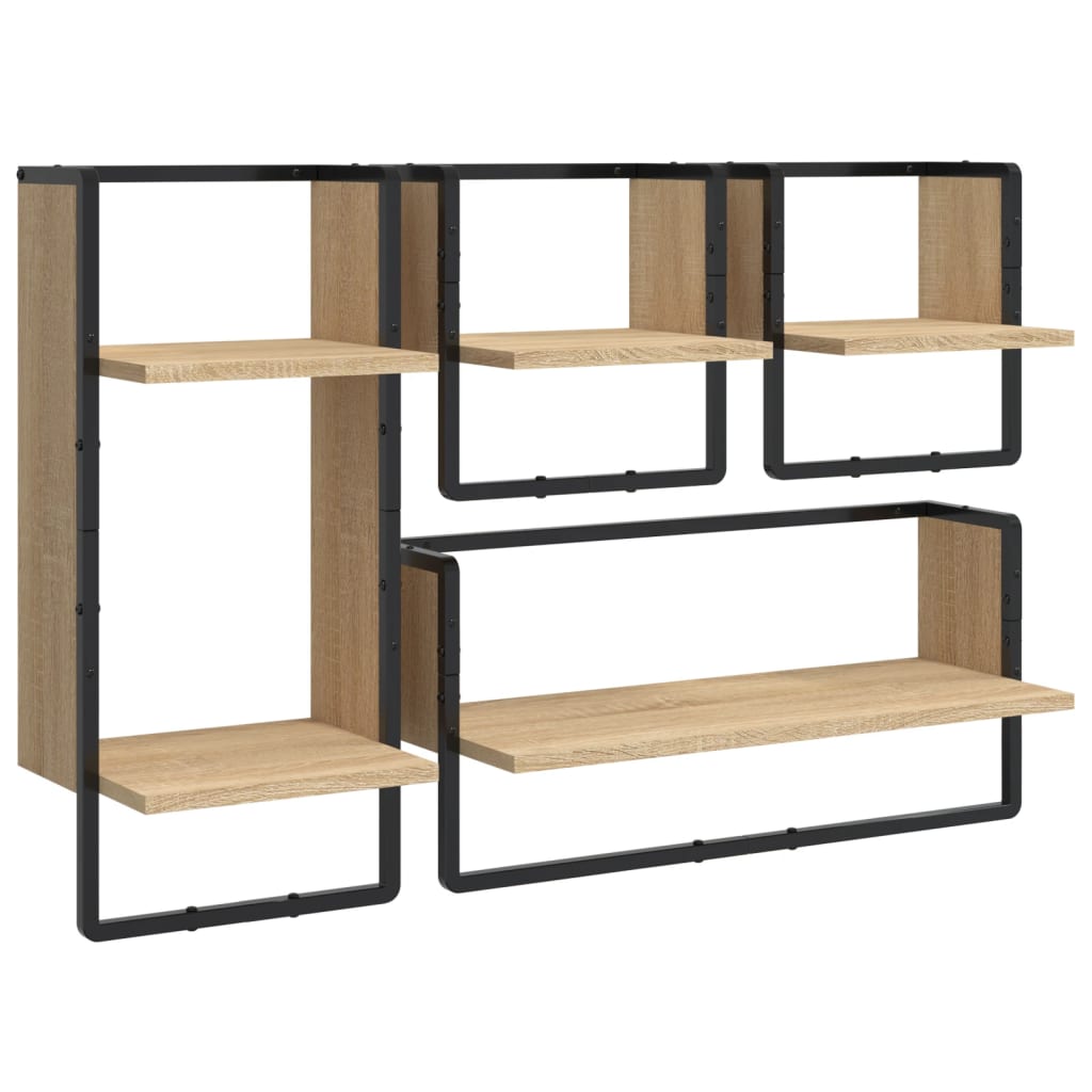 4 Piece Wall Shelf Set with Bars Sonoma Oak Engineered Wood