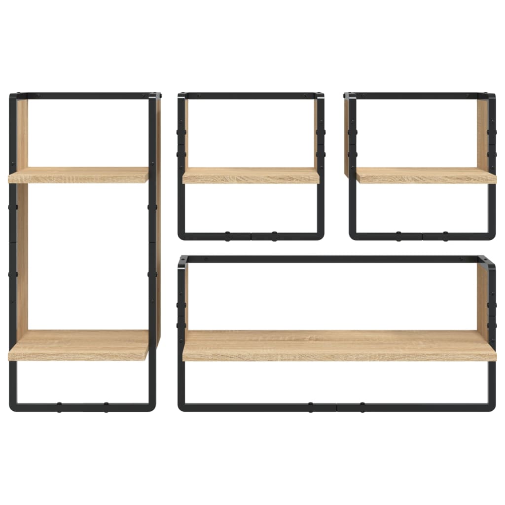 4 Piece Wall Shelf Set with Bars Sonoma Oak Engineered Wood