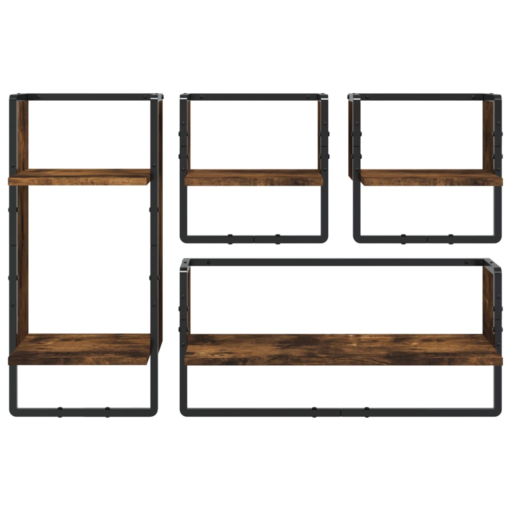 4 Piece Wall Shelf Set with Bars Smoked Oak Engineered Wood