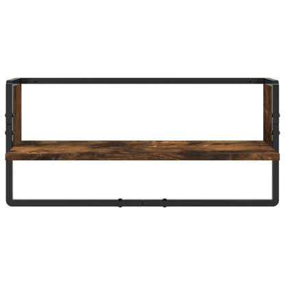 4 Piece Wall Shelf Set with Bars Smoked Oak Engineered Wood