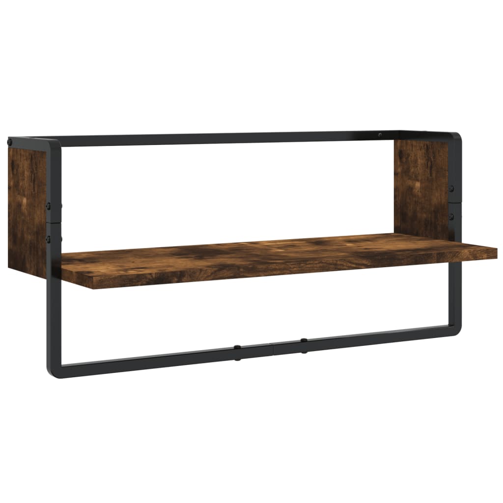 4 Piece Wall Shelf Set with Bars Smoked Oak Engineered Wood