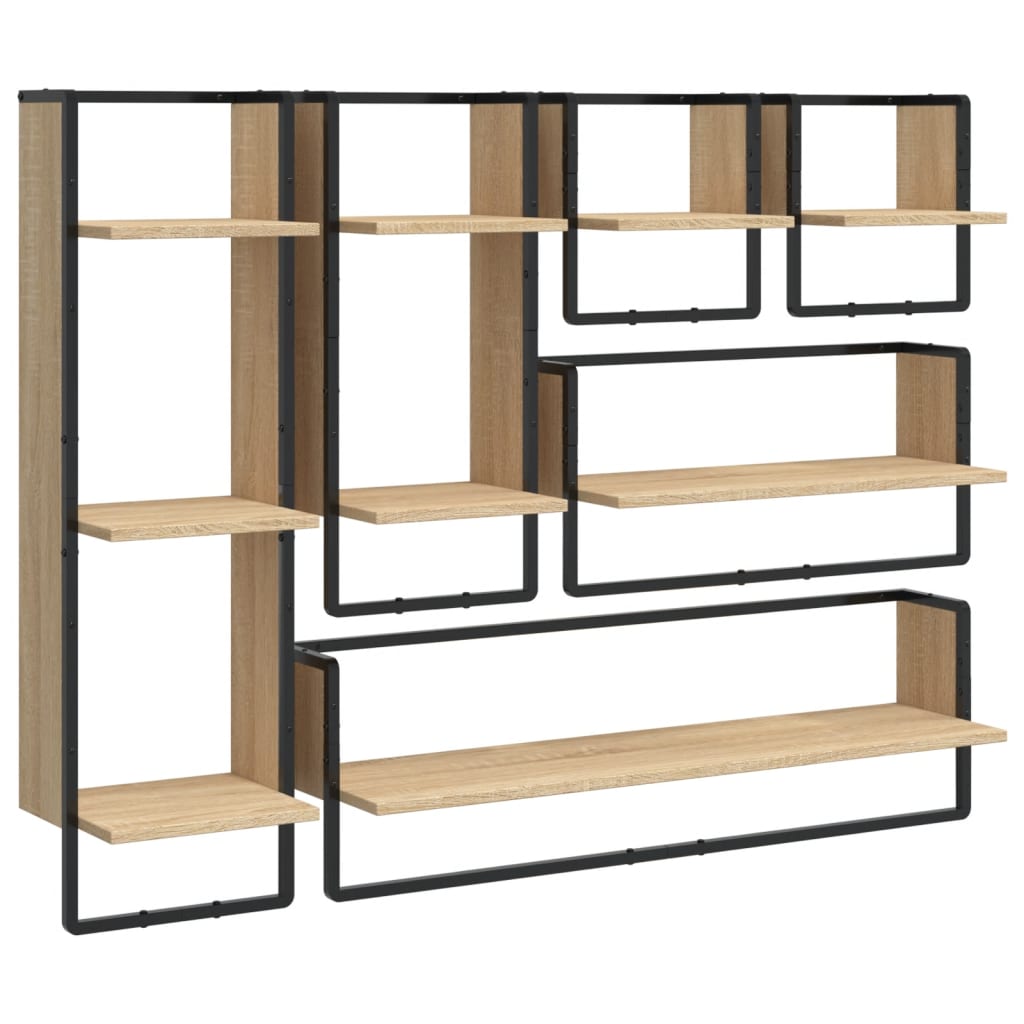 6 Piece Wall Shelf Set with Bars Sonoma Oak Engineered Wood