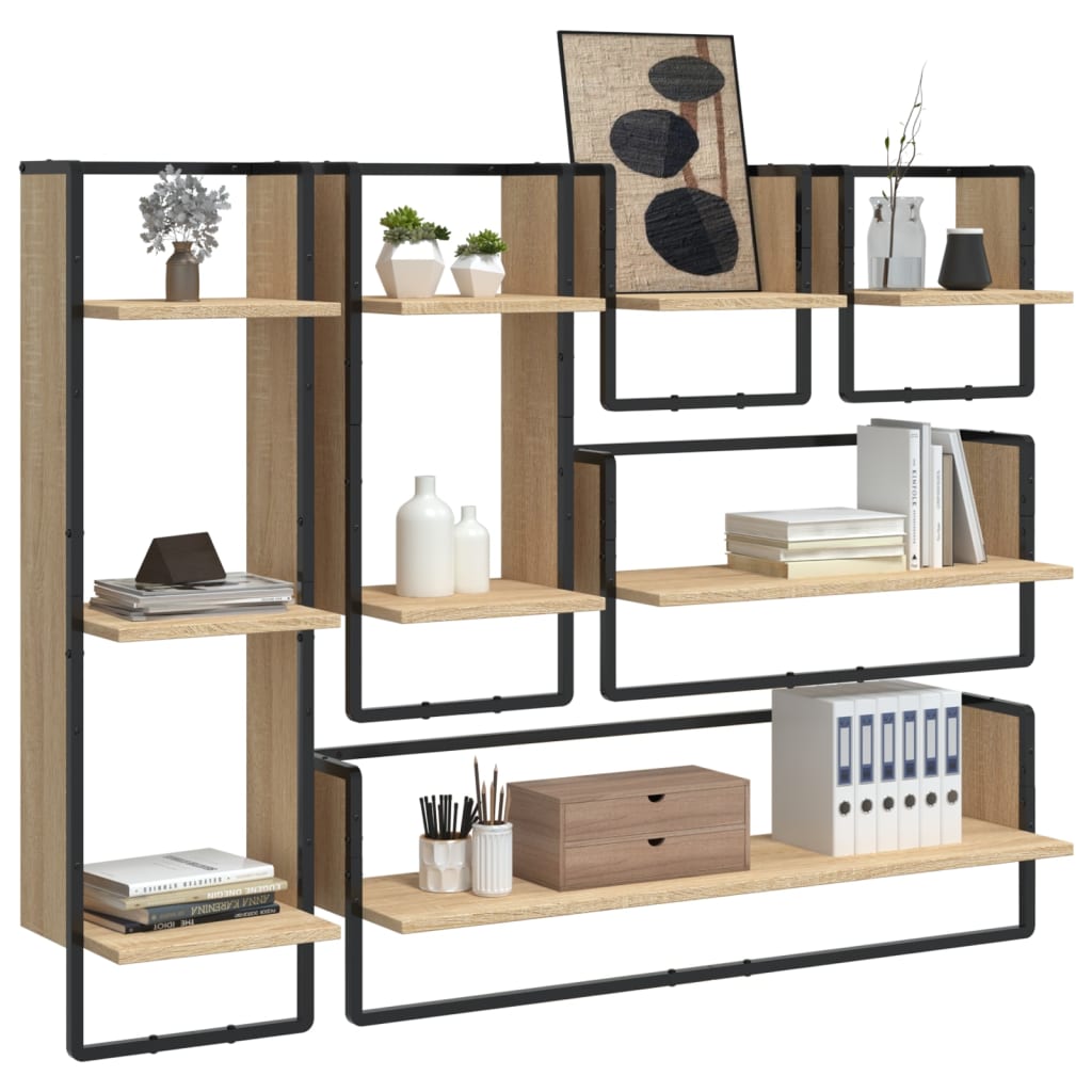 6 Piece Wall Shelf Set with Bars Sonoma Oak Engineered Wood