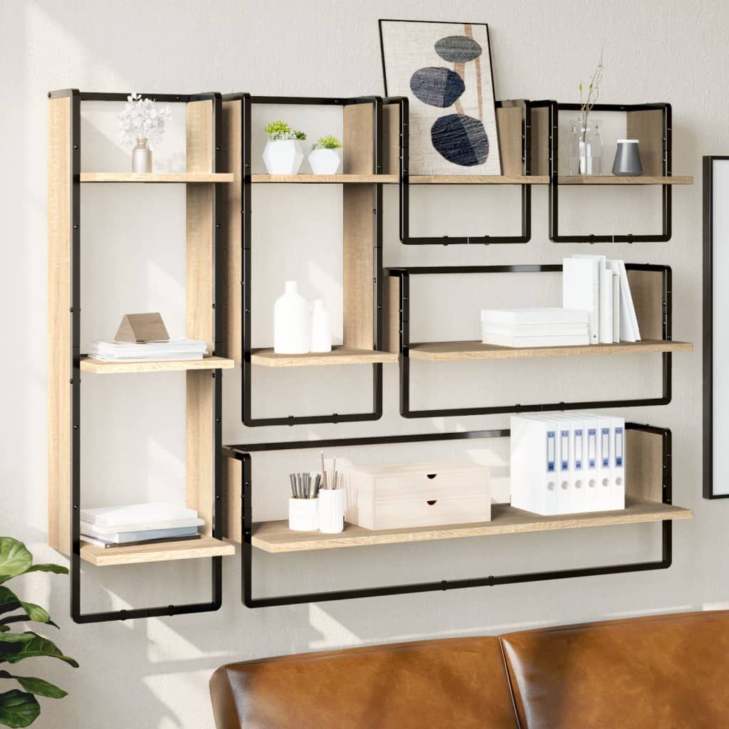 6 Piece Wall Shelf Set with Bars Sonoma Oak Engineered Wood