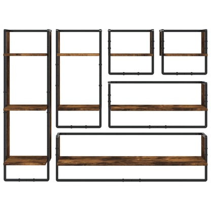 6 Piece Wall Shelf Set with Bars Smoked Oak Engineered Wood