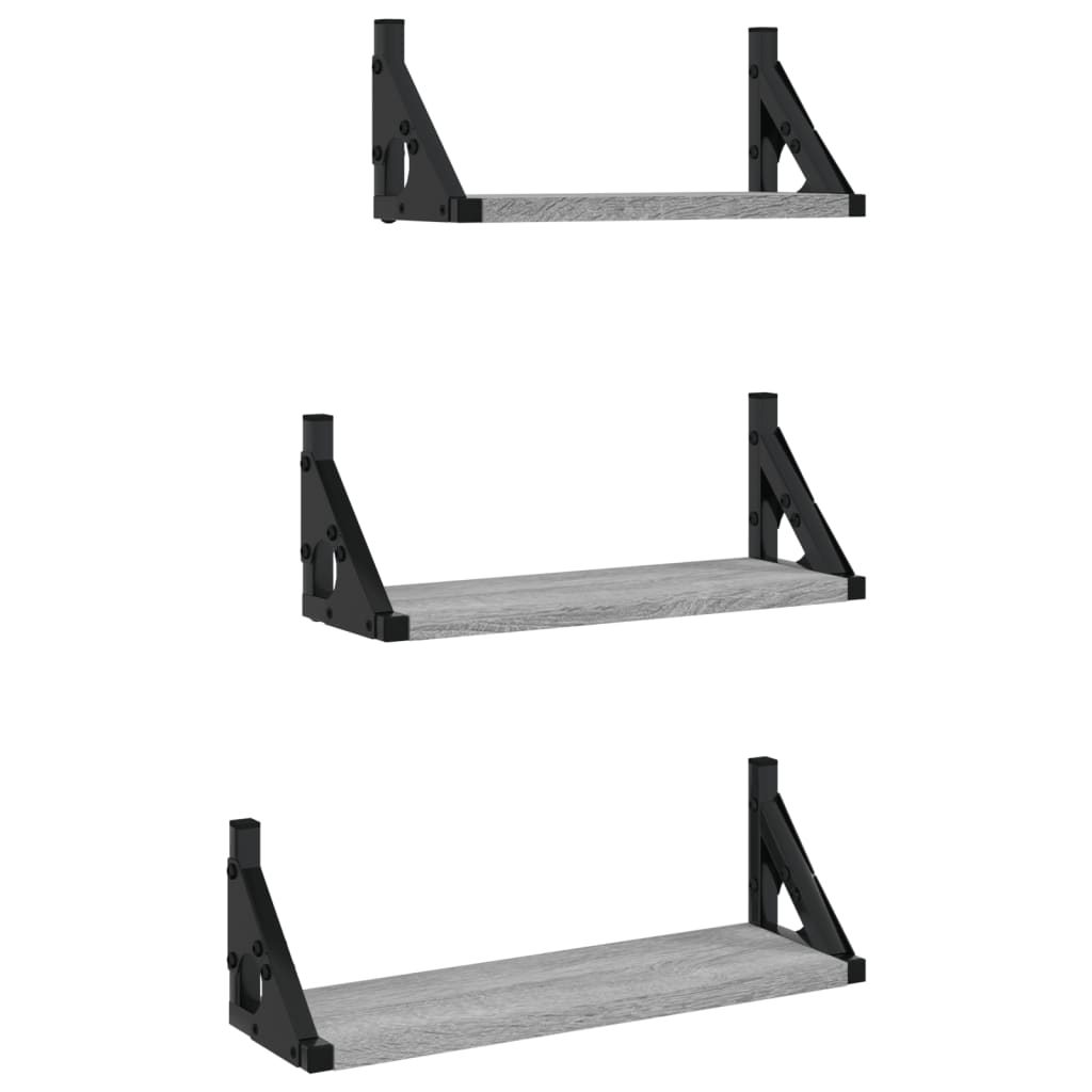 3 Piece Wall Shelf Set Grey Sonoma Engineered Wood