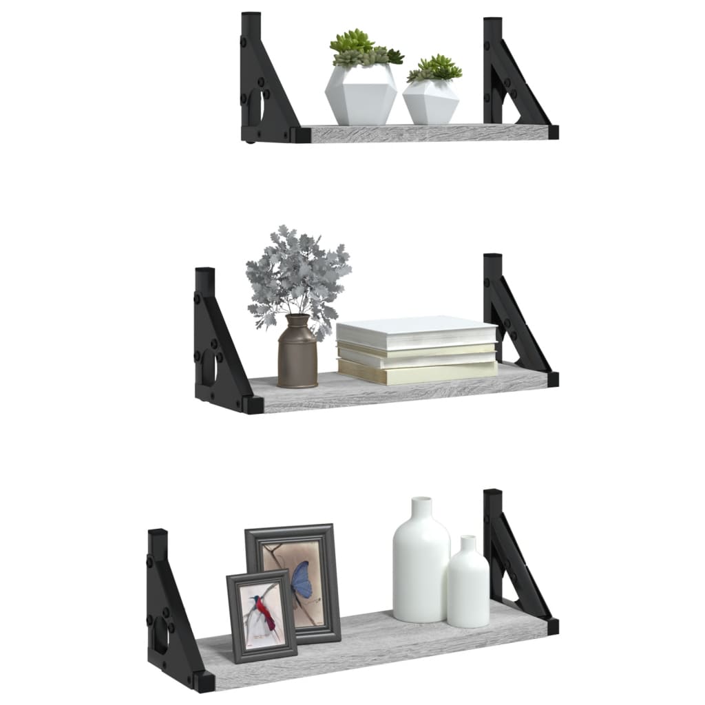 3 Piece Wall Shelf Set Grey Sonoma Engineered Wood