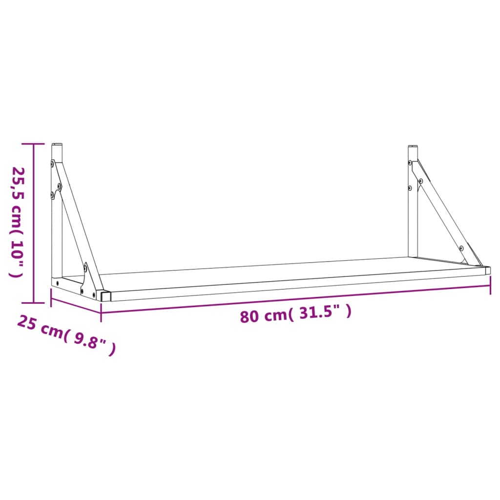 Wall Shelves 2 pcs Black 80x25x25.5 cm Engineered wood