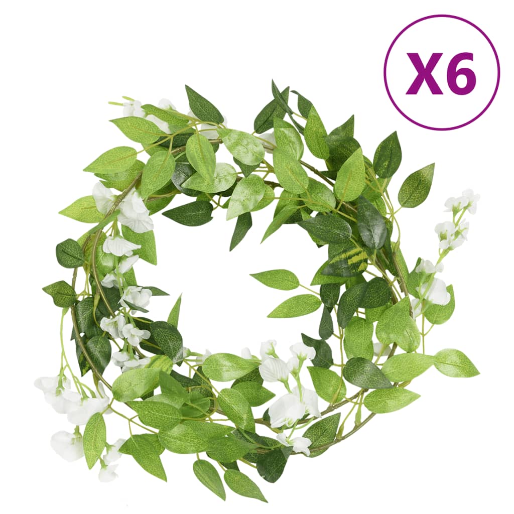 Christmas Flower Garlands 6 pcs White 200 cm