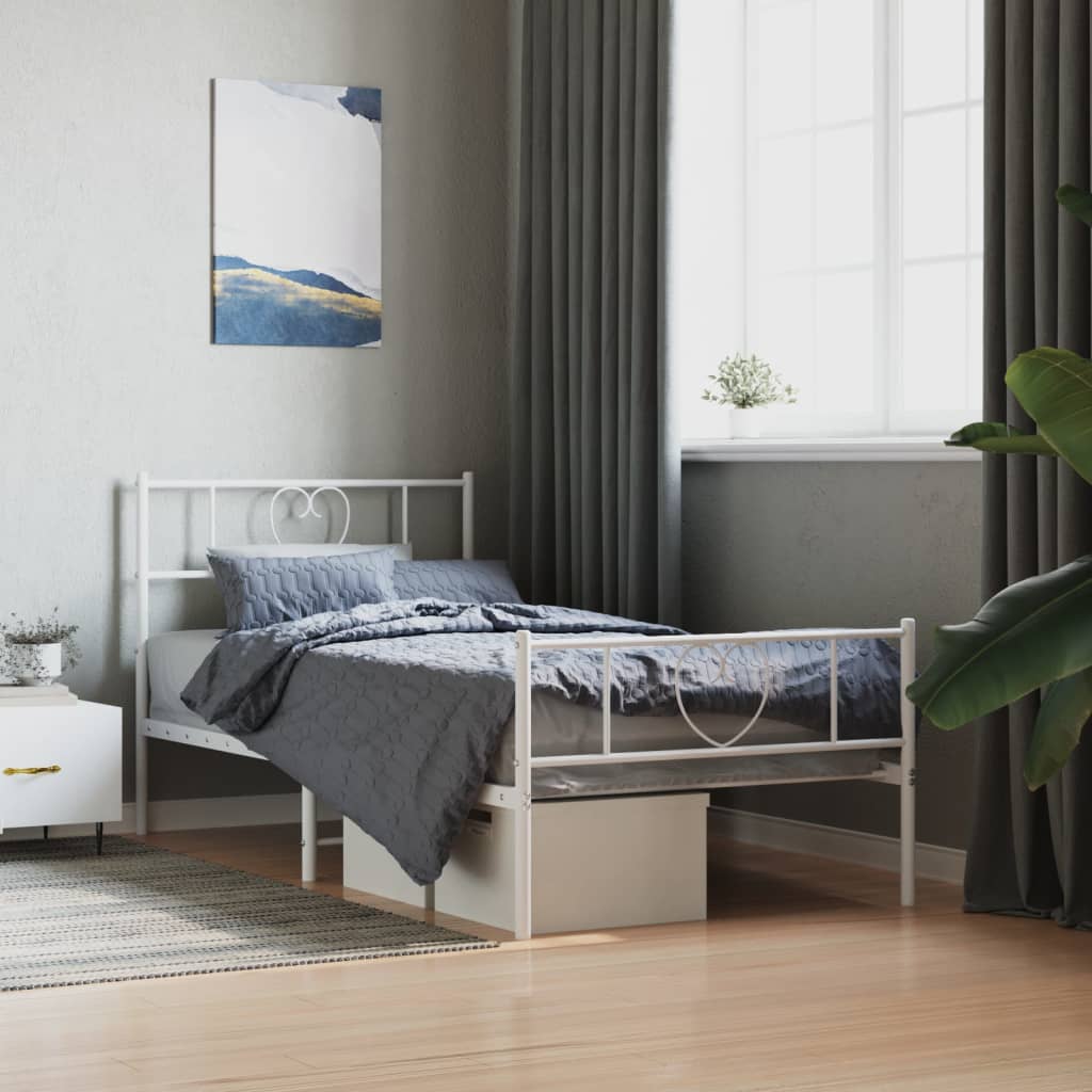 Metal Bed Frame without Mattress with Footboard White 80x200cm