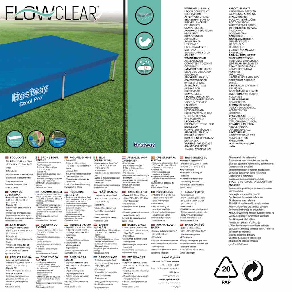 Bestway Pool Cover Flowclear 221x150 cm