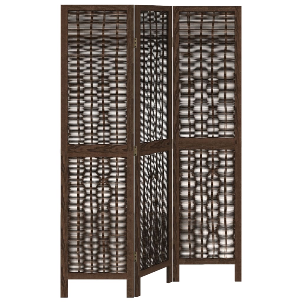 Room Divider 3 Panels Dark Brown Solid Wood Paulownia