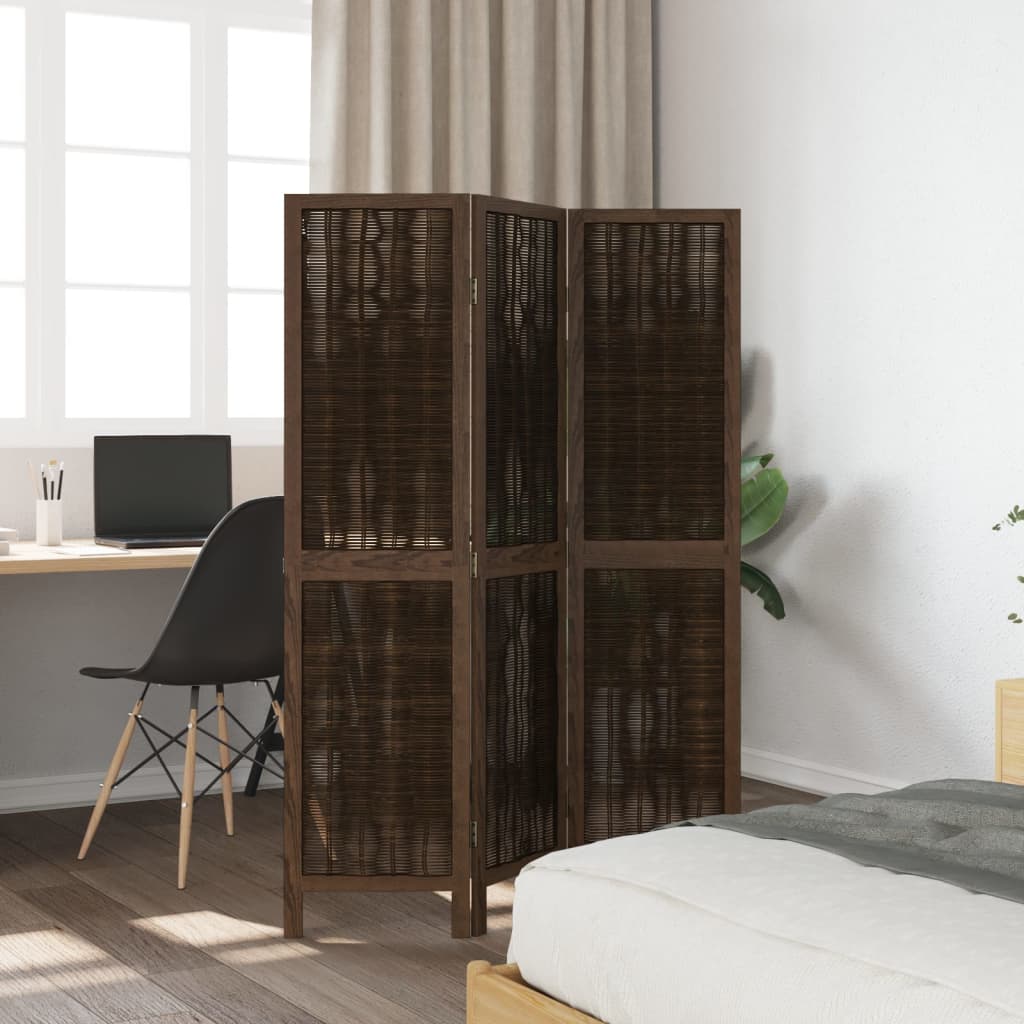 Room Divider 3 Panels Dark Brown Solid Wood Paulownia