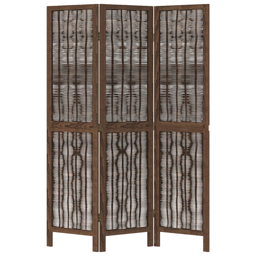 Room Divider 3 Panels Dark Brown Solid Wood Paulownia