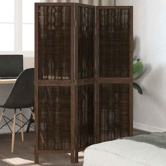 Room Divider 3 Panels Dark Brown Solid Wood Paulownia