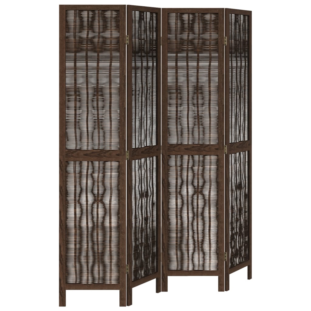 Room Divider 4 Panels Dark Brown Solid Wood Paulownia