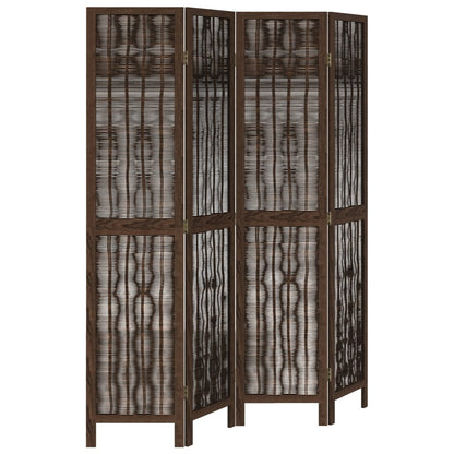 Room Divider 4 Panels Dark Brown Solid Wood Paulownia