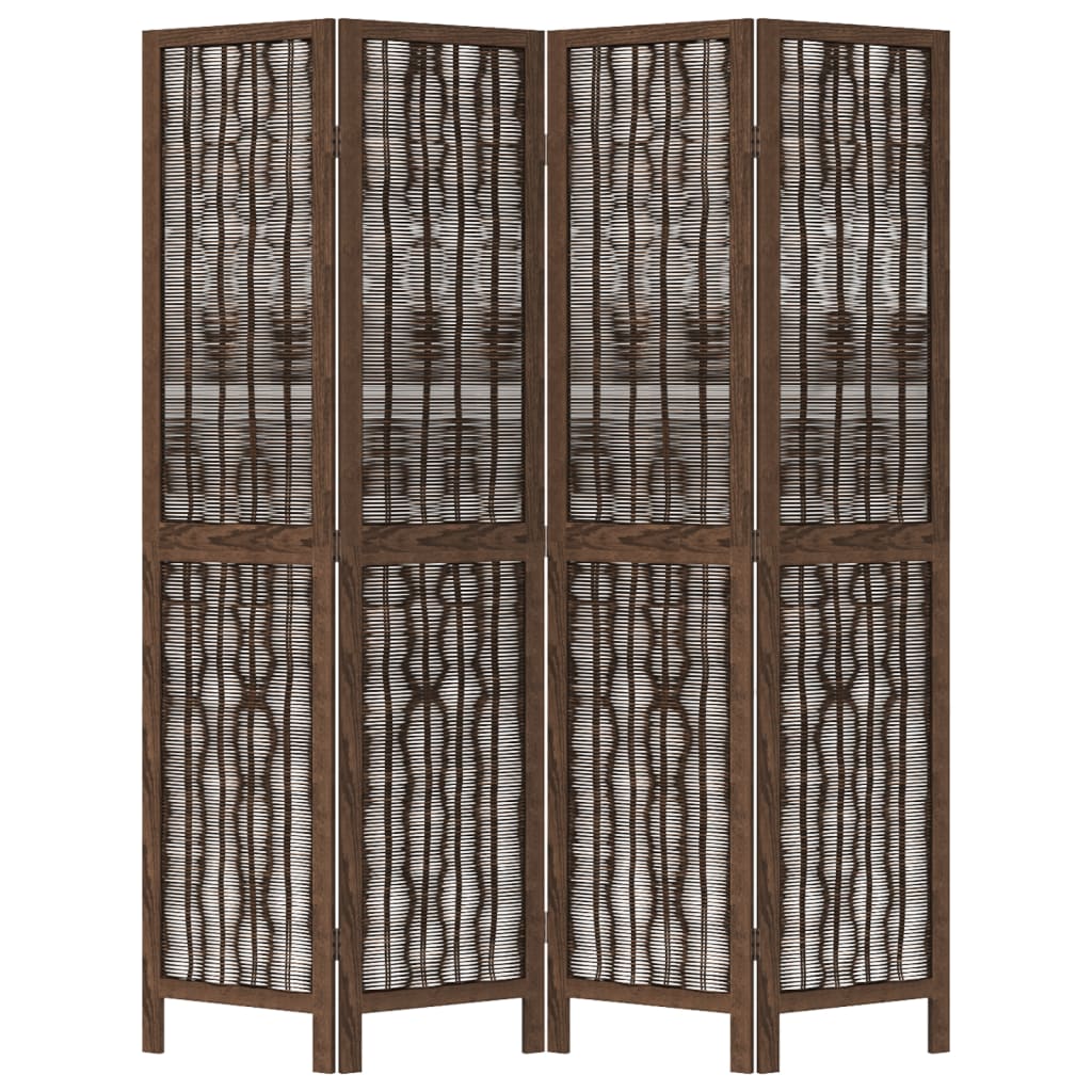 Room Divider 4 Panels Dark Brown Solid Wood Paulownia