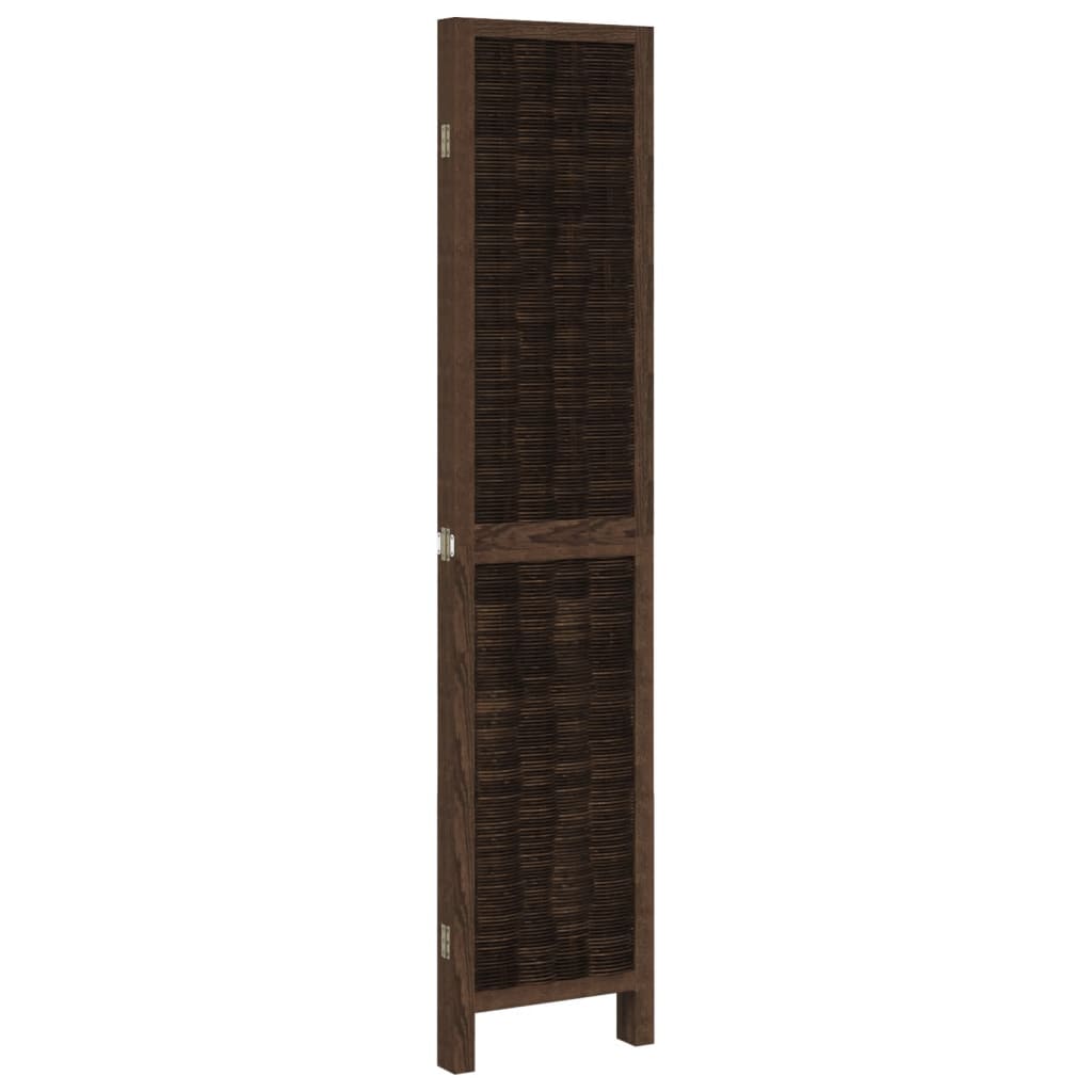 Room Divider 4 Panels Dark Brown Solid Wood Paulownia