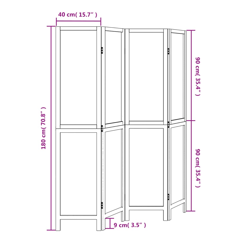 Room Divider 4 Panels Dark Brown Solid Wood Paulownia