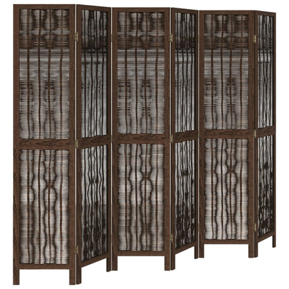 Room Divider 6 Panels Dark Brown Solid Wood Paulownia