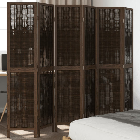 Room Divider 6 Panels Dark Brown Solid Wood Paulownia