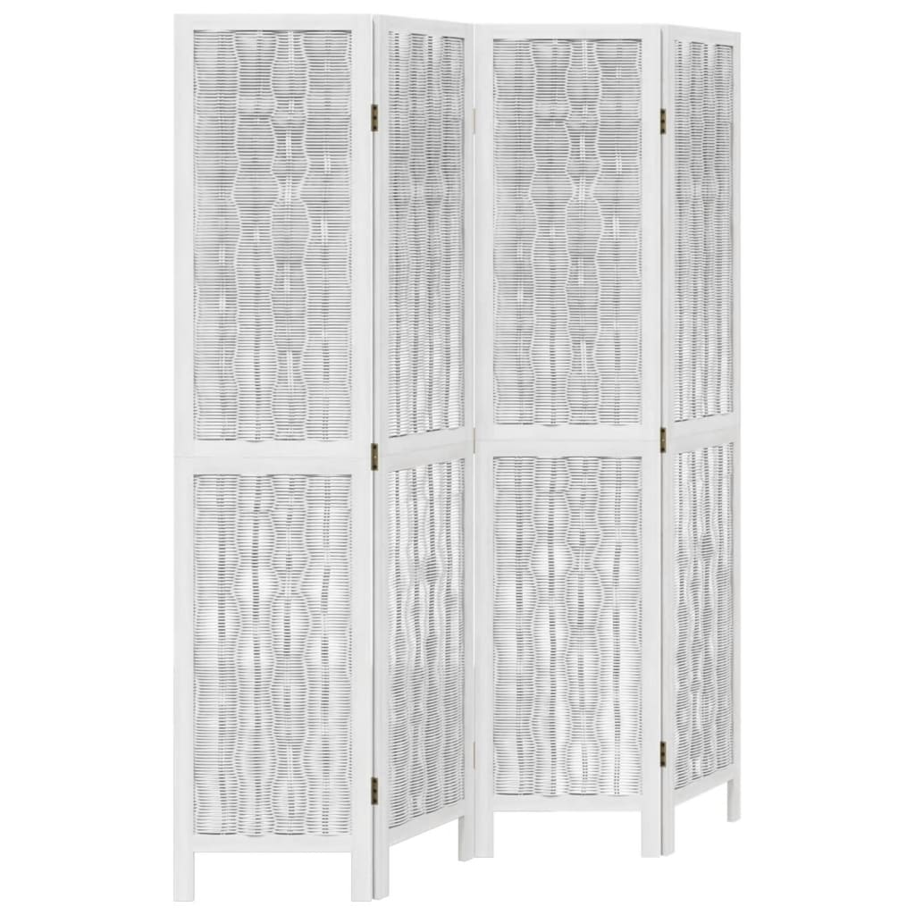 Room Divider 4 Panels White Solid Wood Paulownia