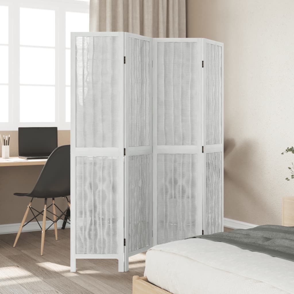 Room Divider 4 Panels White Solid Wood Paulownia